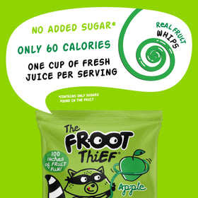 The FROOT THIEF Apple Snack Whips school-safe pack; nut-free option.