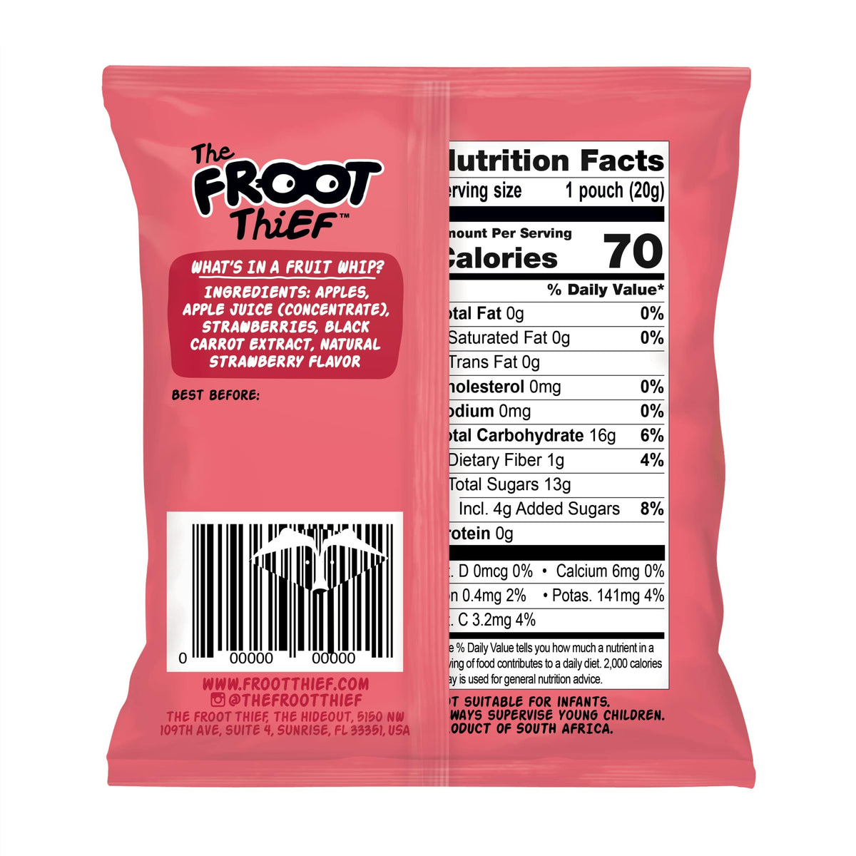 The FROOT Thief vegan and gluten-free badge on packaging.