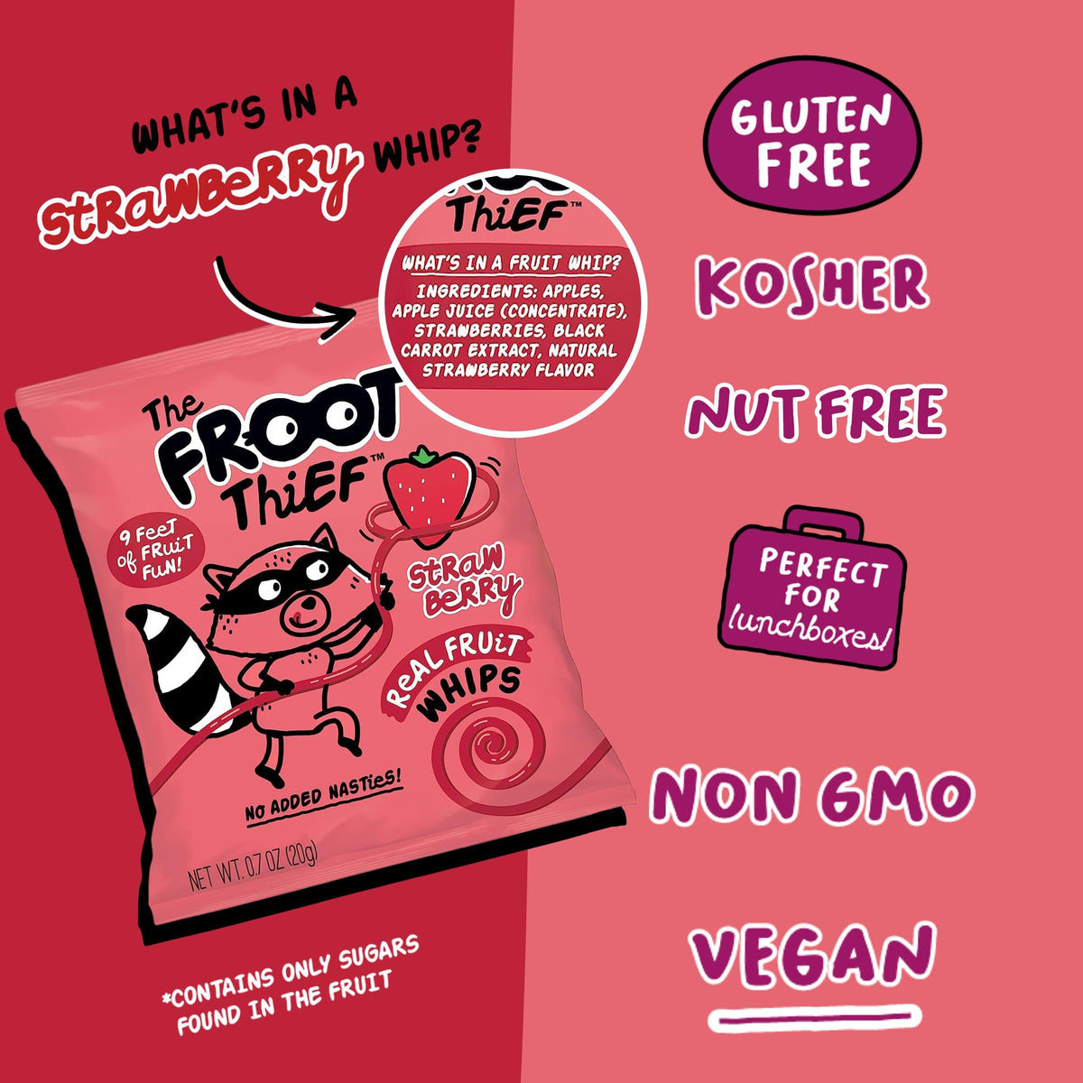 The FROOT THIEF snack whip in foil wrapper for quick, mess-free snacking