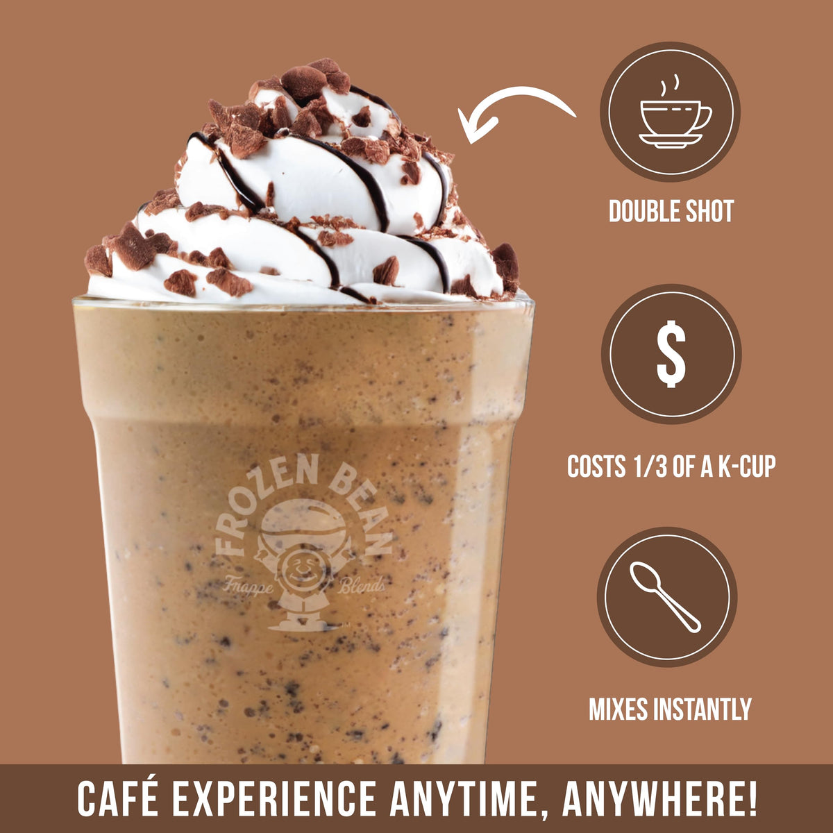 The Frozen Bean Arabica-based blend highlights premium ingredients for rich flavor