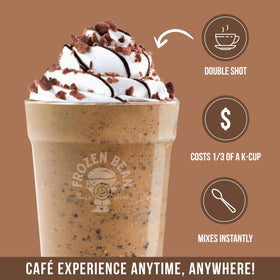 The Frozen Bean Arabica-based blend highlights premium ingredients for rich flavor