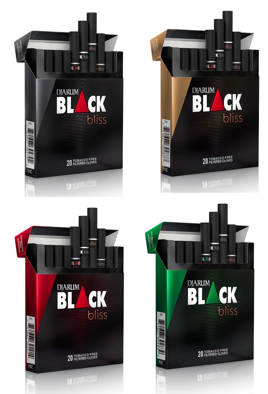 The Frugal Smoker Djarum Black Bliss pack front, four flavors for on-the-go enjoyment.