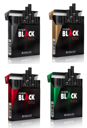 The Frugal Smoker Djarum Black Bliss pack front, four flavors for on-the-go enjoyment.