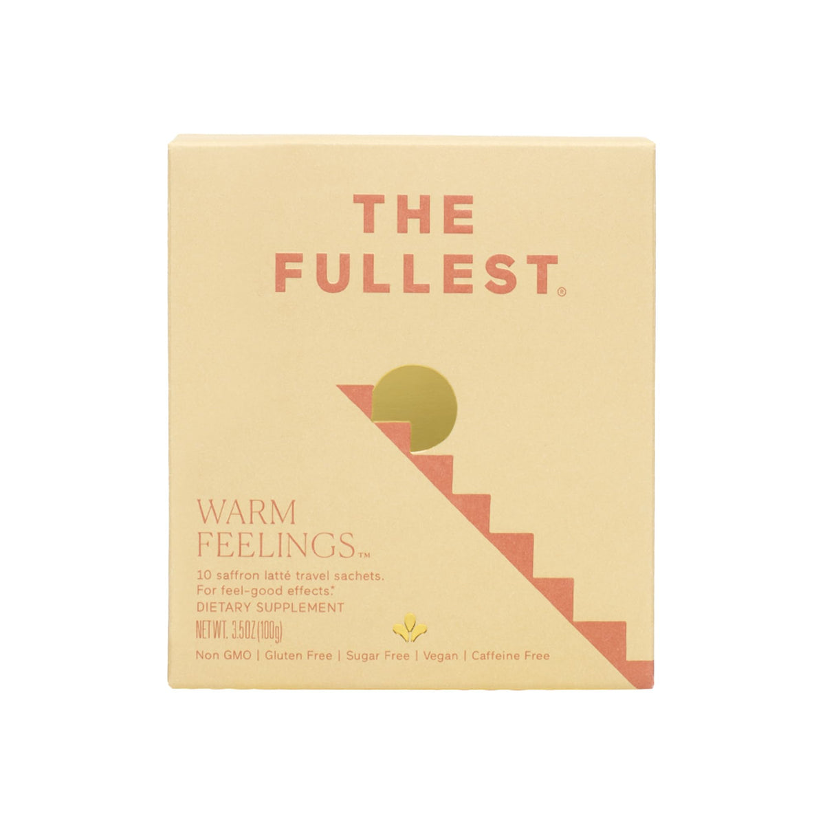 The Fullest Saffron Latte packaging, a caffeine-free wellness blend for mood support.