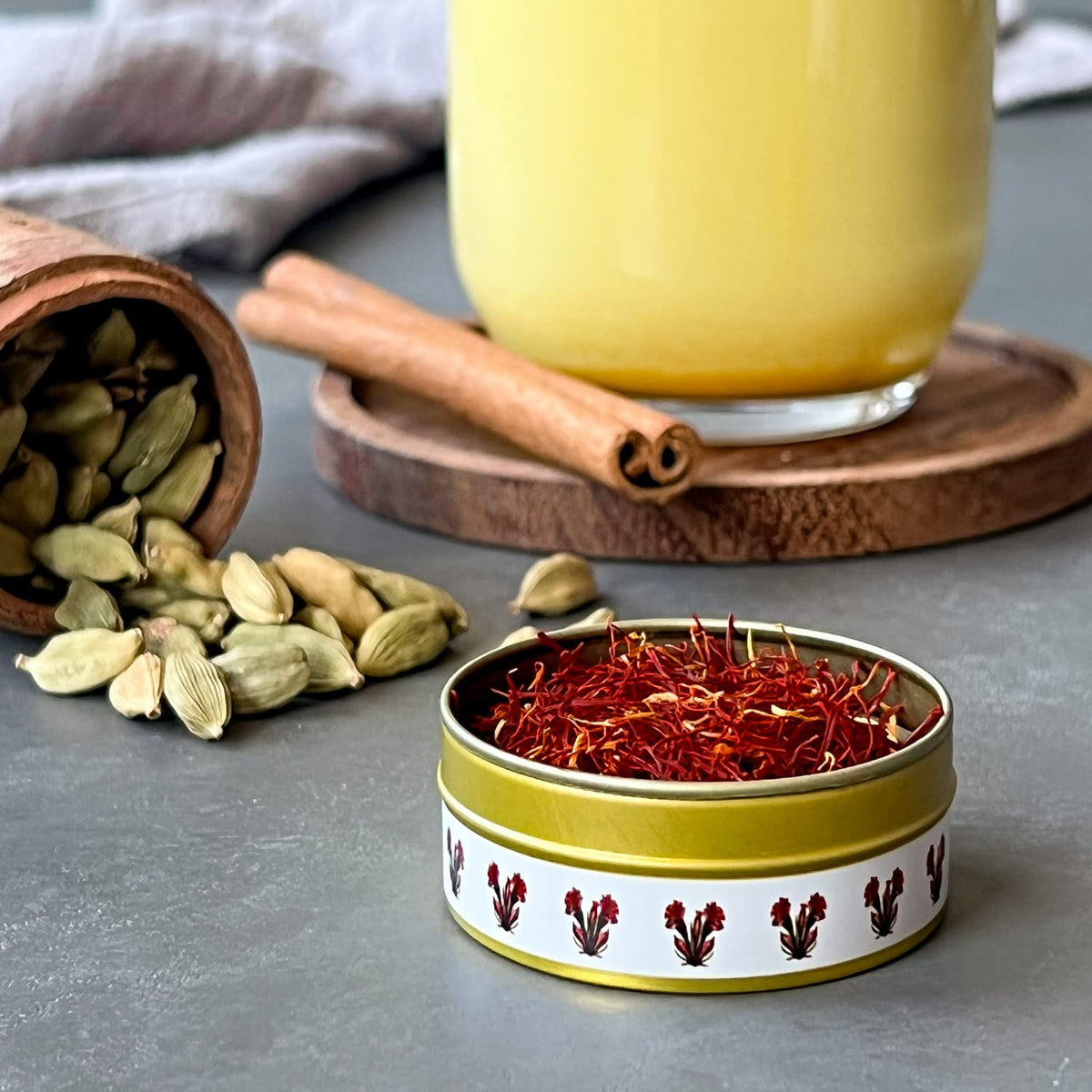 The Gathering of Saffron threads in a measuring spoon for risotto and more.