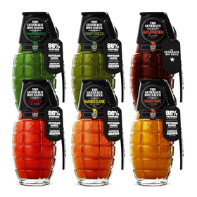The General’s Hot Sauce Super 6 gift set bottle display showing all-natural heat.