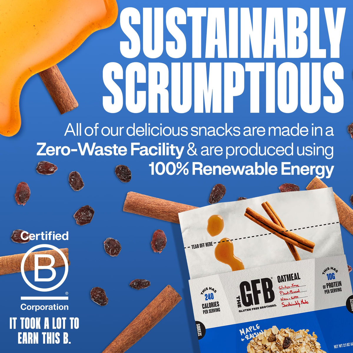 The GFB Maple Raisin Oatmeal Cups gluten free and vegan labeling for dietary accessibility