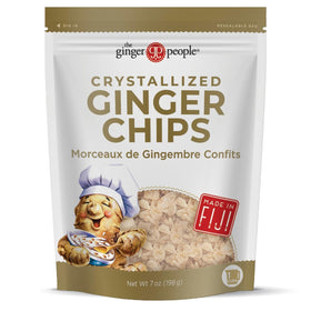 The Ginger People crystallized ginger chips close-up shows chewy texture ideal for baking