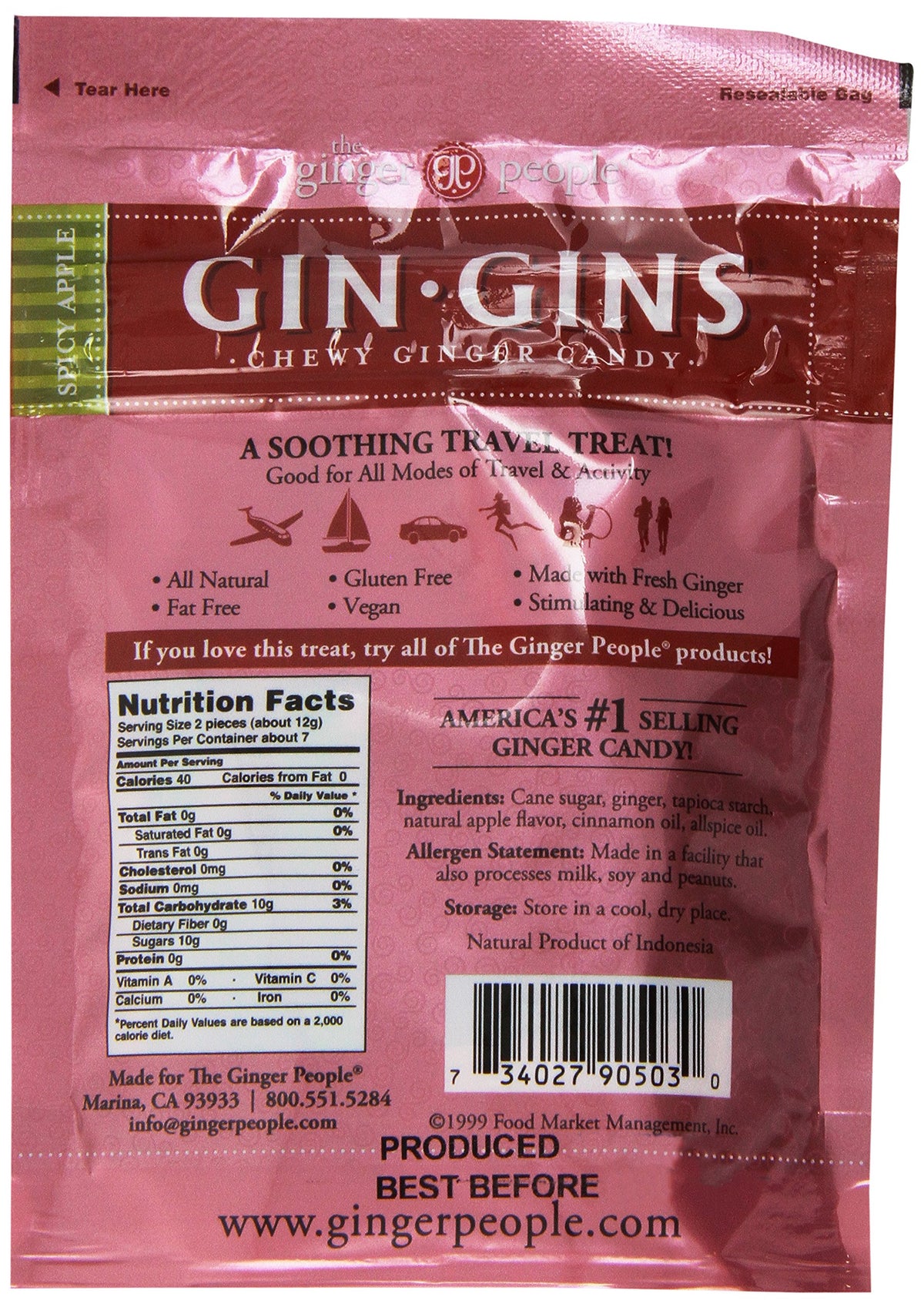 The Ginger People GIN GINS Apple chewy ginger candy close-up, bold flavor