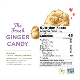 The Ginger People GIN GINS texture close-up: chewy, spicy-sweet candy texture.