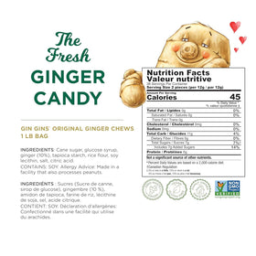 Gin Gins packaging label highlighting vegan and gluten-free status