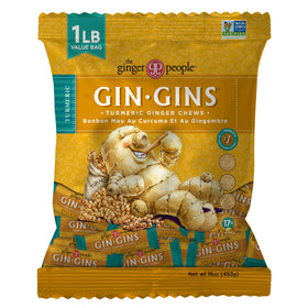 The Ginger People Gin Gins spicy chews packaging for on-the-go digestion support.
