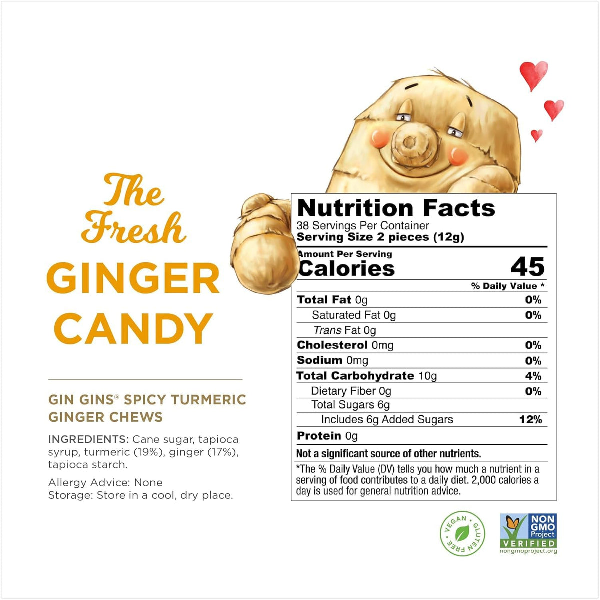Close-up ingredient panel highlighting 17% fresh ginger and 19% fresh turmeric.