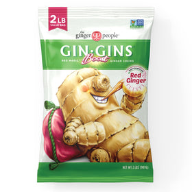 The Ginger People GIN GINS Boost Red Magic Chews pack shows bold flavor and digestive potential