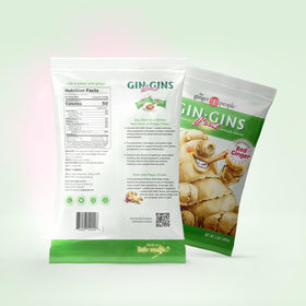 Packaging of The Ginger People GIN GINS Boost Red Magic Chews highlights vegan and non-GMO