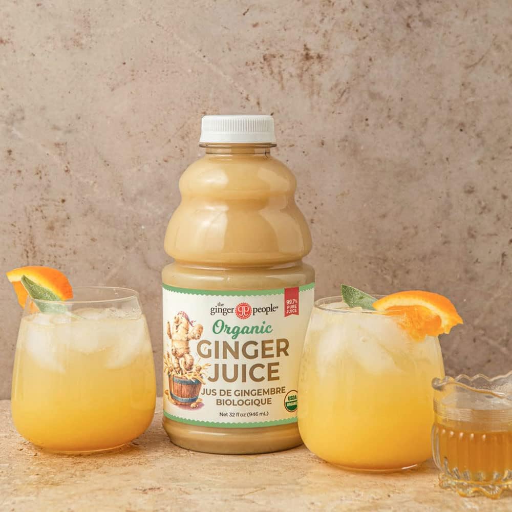 The Ginger People label close-up, emphasizing 99% pure organic ginger.