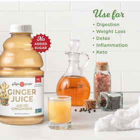 Pouring The Ginger People ginger juice to boost flavor in drinks