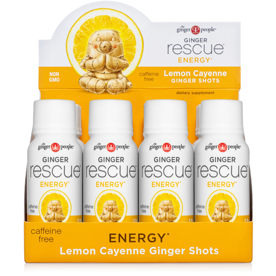 The Ginger People Ginger Rescue Shot bottle for on-the-go digestion support and caffeine-free energy.