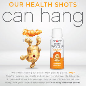The Ginger People Ginger Rescue Turmeric Shot label shows clean ingredients and no artificial sweeteners.