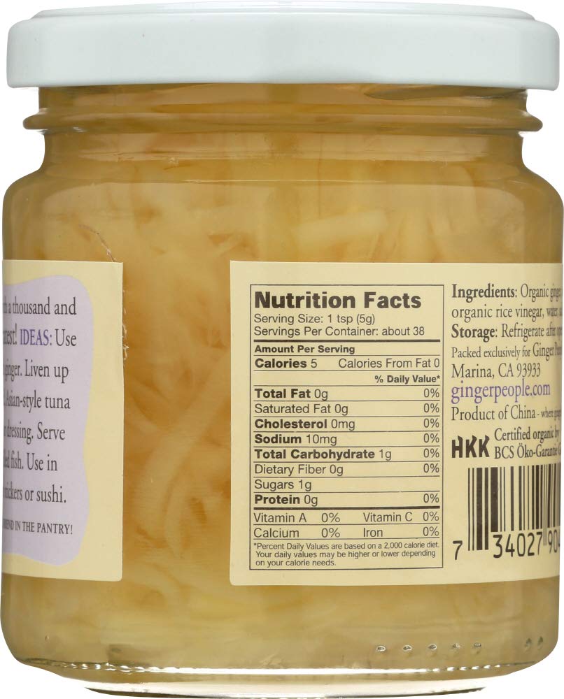 The Ginger People Organic Grated Ginger Fiji jar label highlights organic, non-GMO quality.