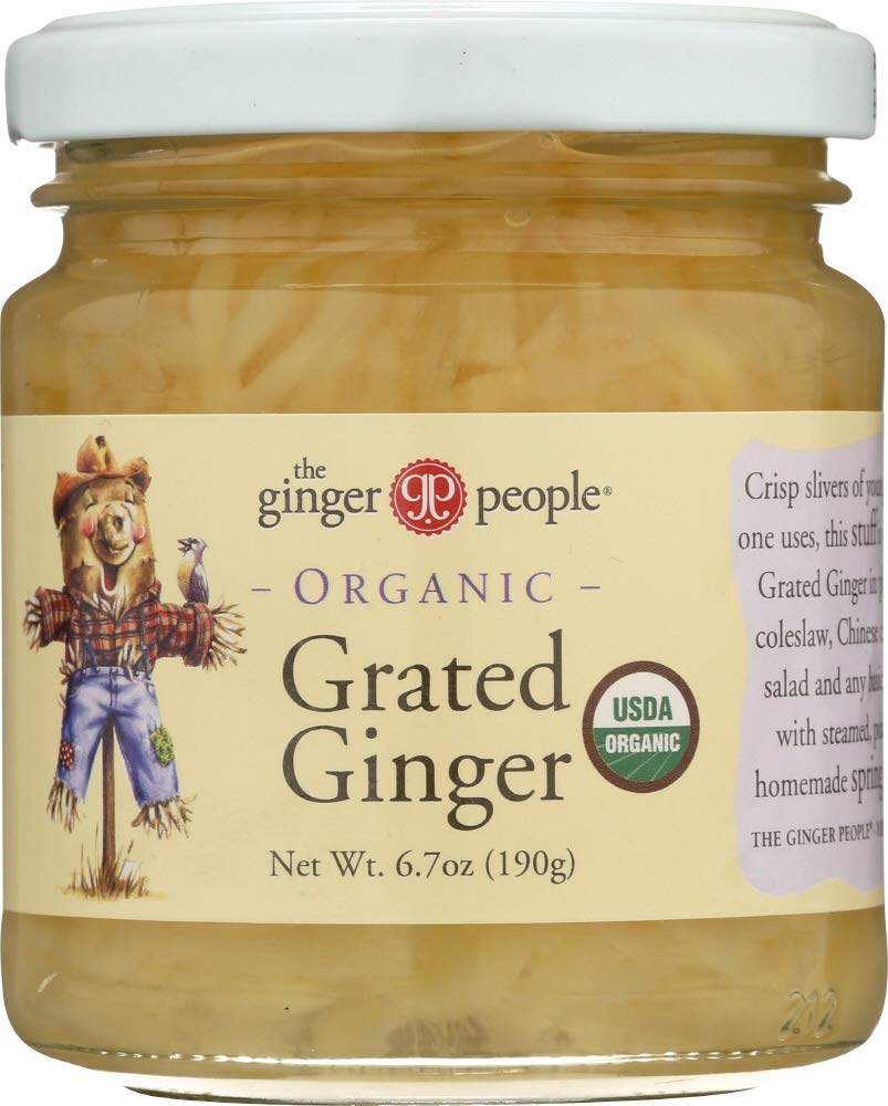 The Ginger People Organic Grated Ginger Fiji jar, top view, ready to boost stir-fry flavor.