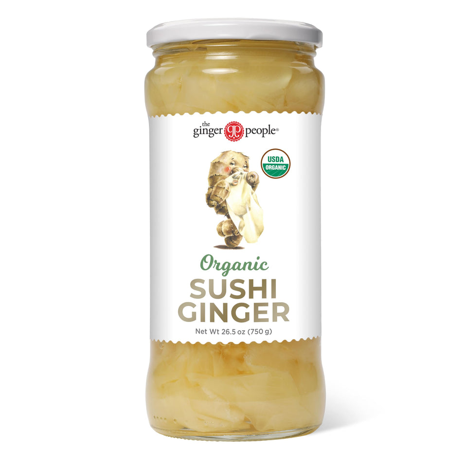 The Ginger People sushi ginger slices in a glass jar offer pure flavor with no artificial ingredients.