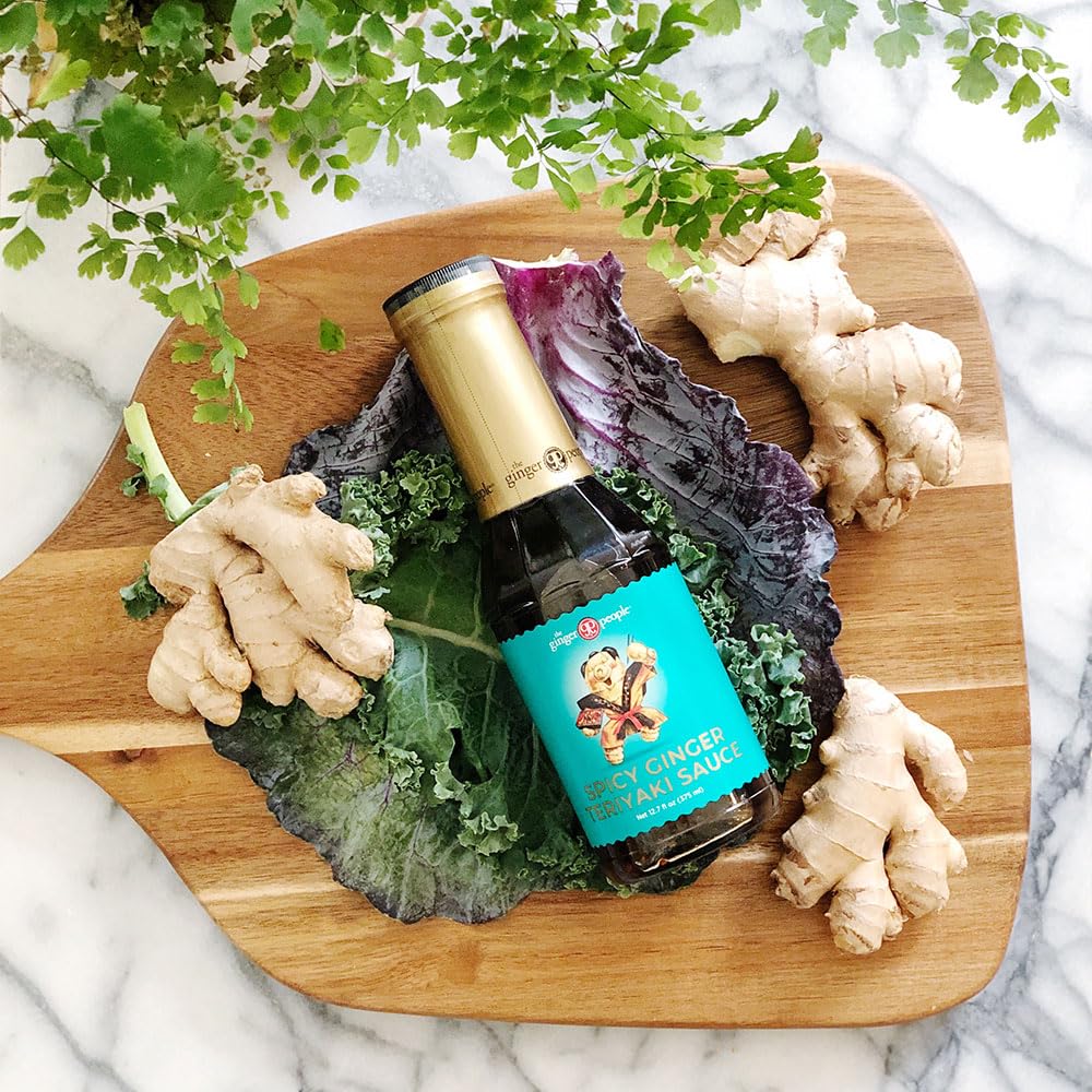 The Ginger People spicy ginger teriyaki pour shot showcases easy glaze application.