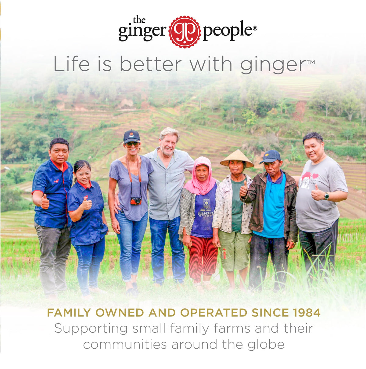 Sustainability note showing ginger sourced near facilities with zero-waste approach