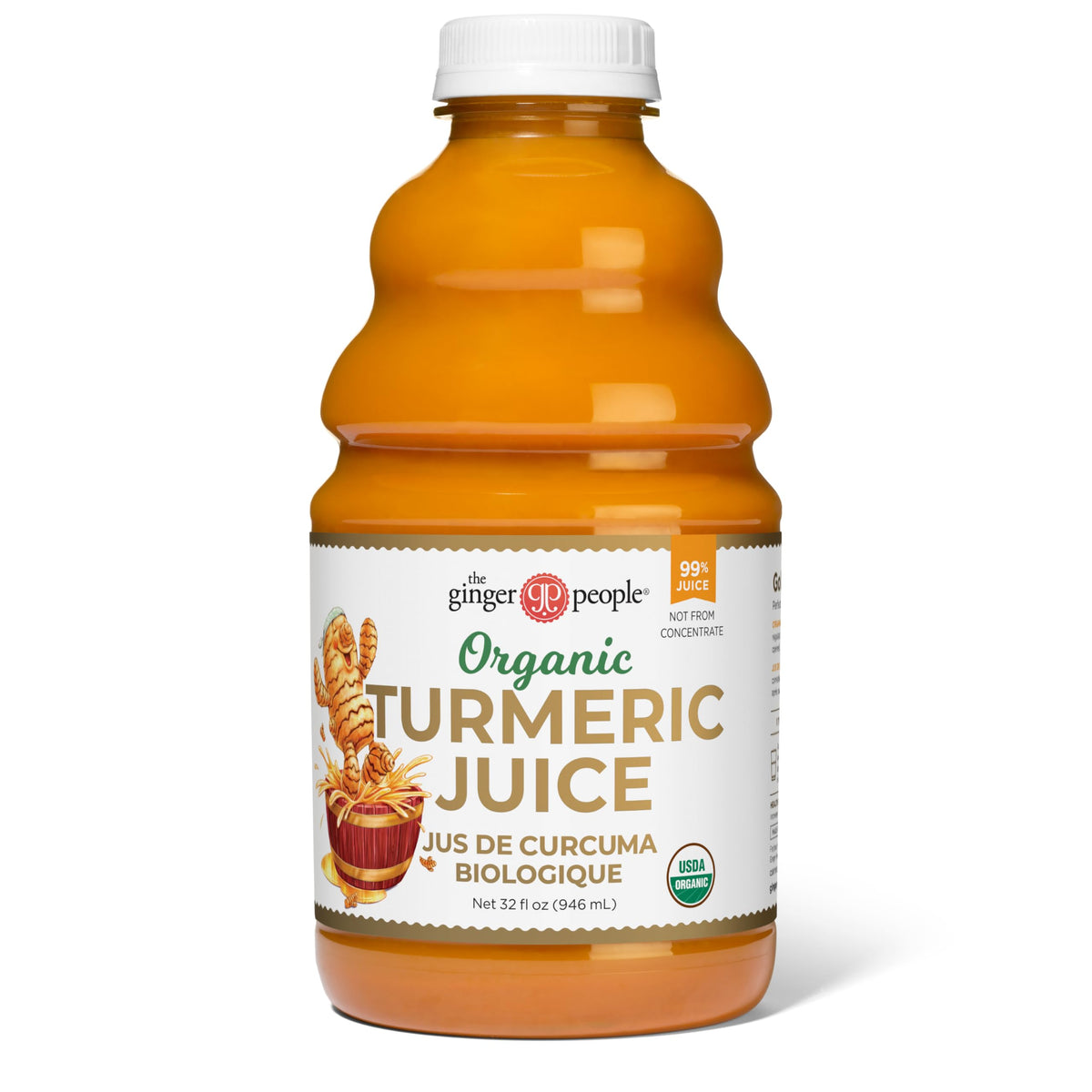 The Ginger People turmeric juice bottle pour, pure 99% turmeric for daily flavor.