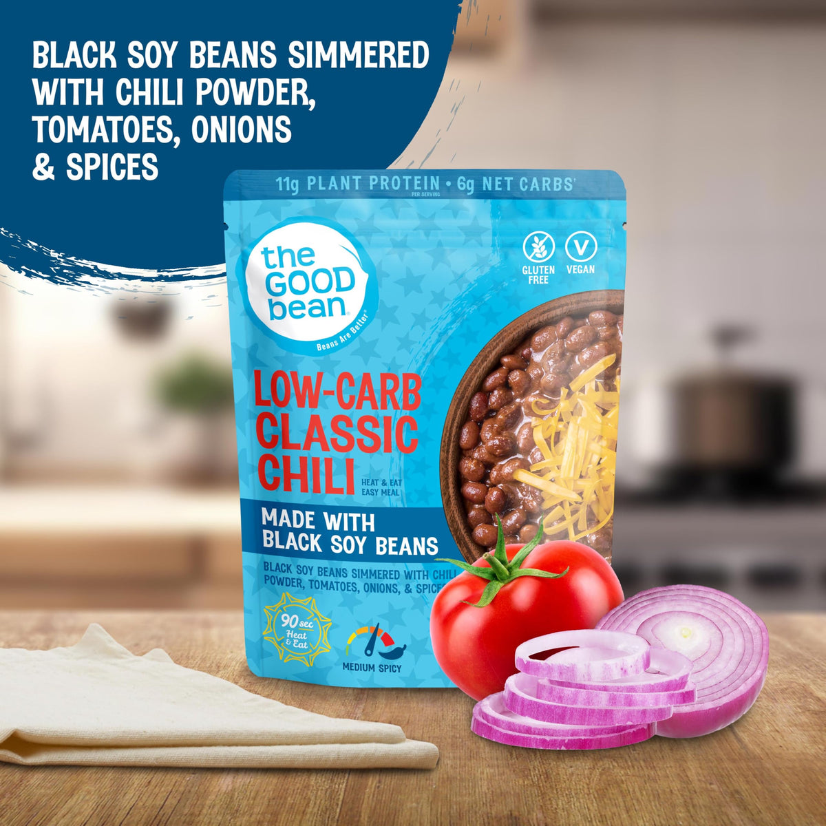 The Good Bean classic chili served over rice demonstrates versatile meal ideas.