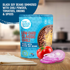 The Good Bean classic chili served over rice demonstrates versatile meal ideas.