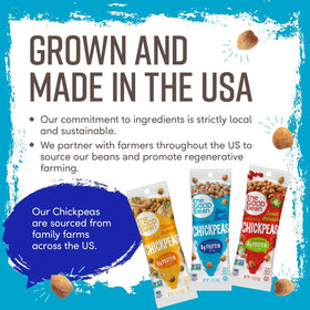 The Good Bean Crunchy Chickpeas Classic Hummus bag adds texture to meals.