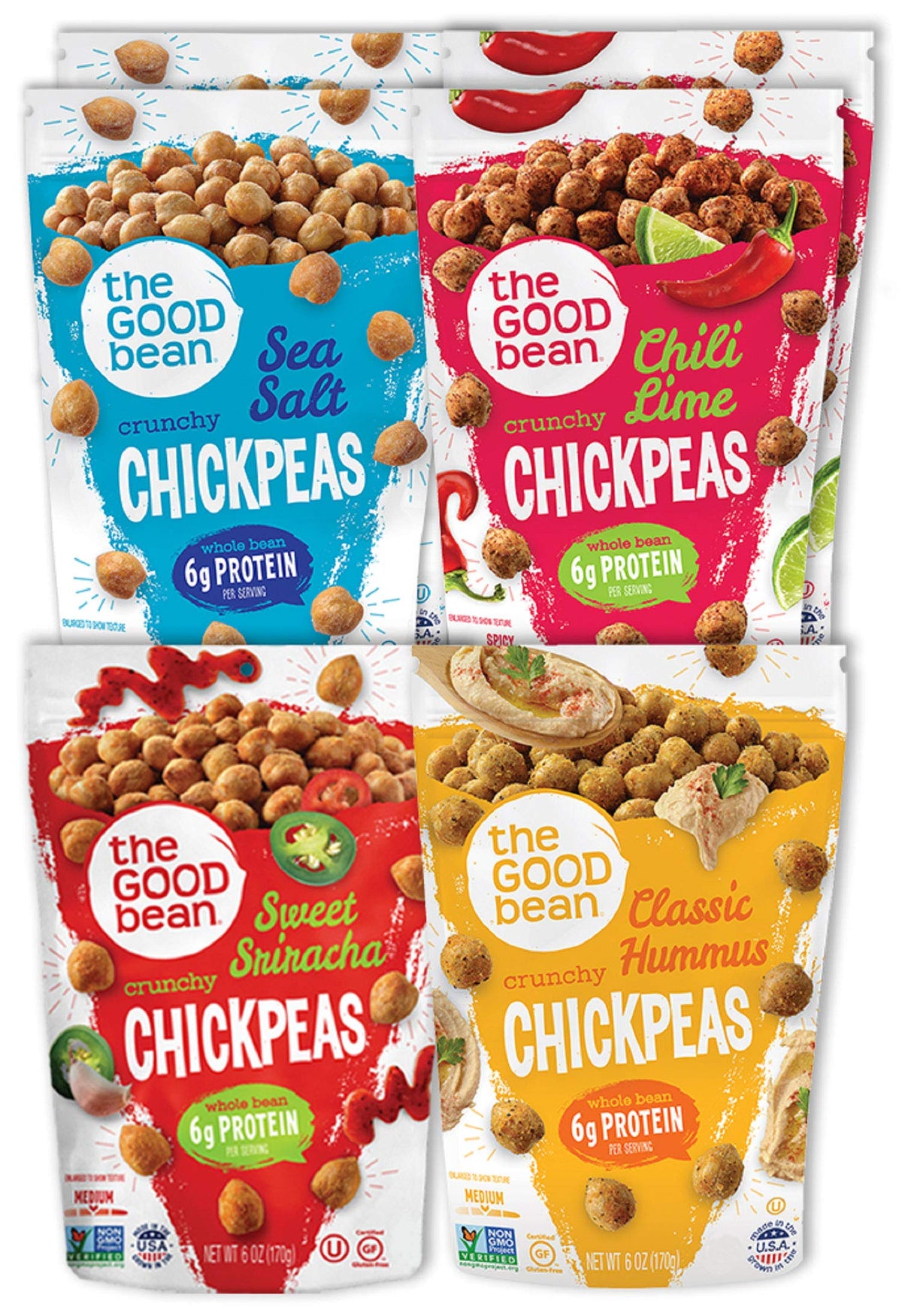 The Good Bean Crunchy Chickpeas Sea Salt bag, protein rich and convenient for on the go snacking.