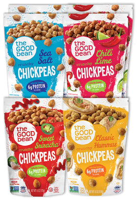 The Good Bean Crunchy Chickpeas Sea Salt bag, protein rich and convenient for on the go snacking.