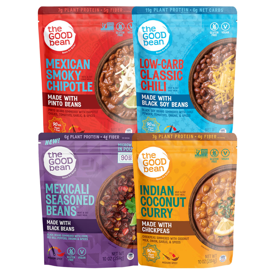 The Good Bean Heat and Eat Chipotle pouch delivers smoky flavor and quick plant-based protein.