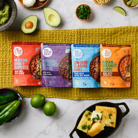 The Good Bean Heat and Eat Classic Chili pouch offers hearty flavor and fiber.