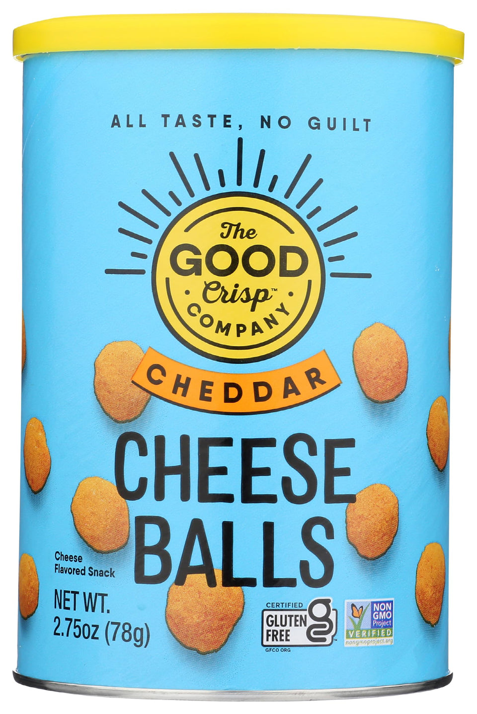 The Good Crisp Company cheddar cheese balls pack shot for convenient snacking