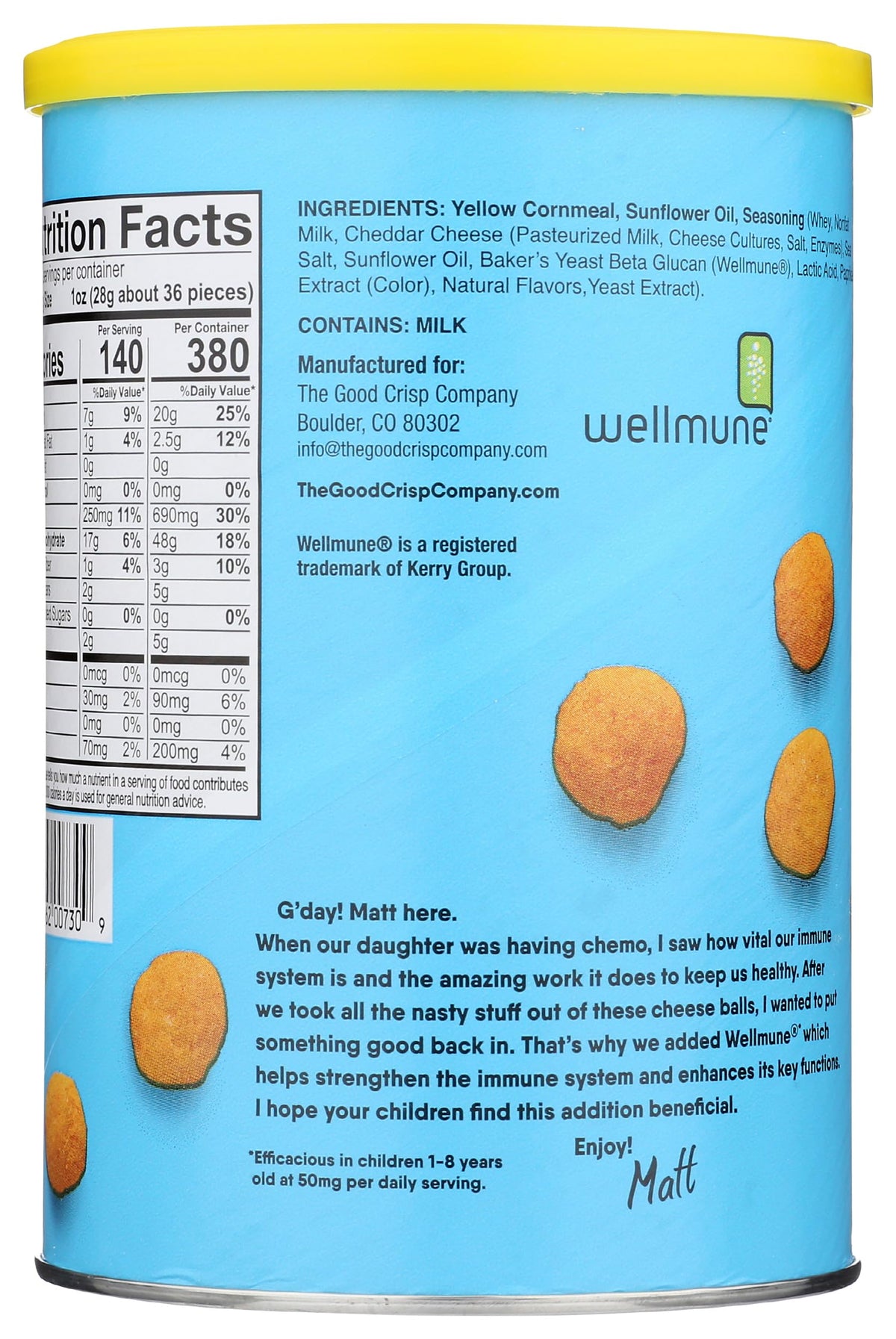 The Good Crisp Company cheddar cheese balls enjoyed as a quick snack