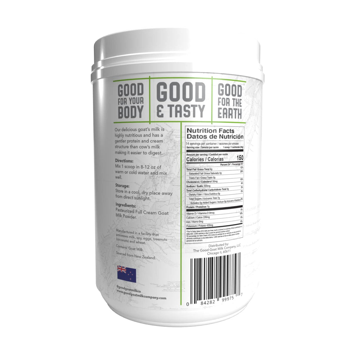 The Good Goat Milk Company natural powder pouring bottle ideal for quick dairy additions.