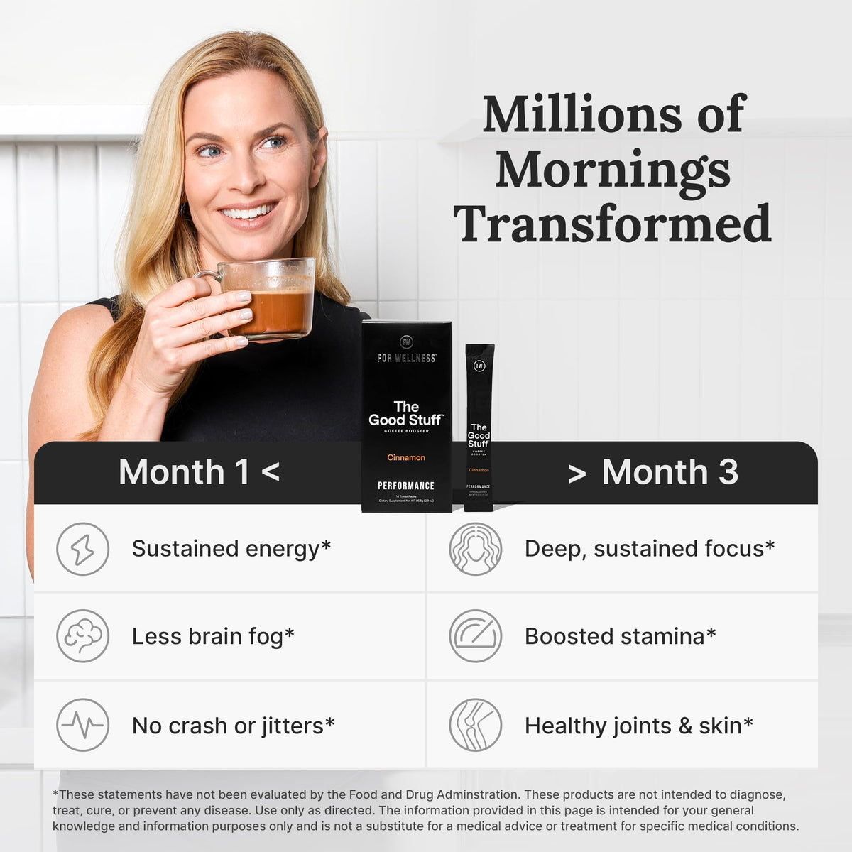 The Good Stuff cinnamon coffee booster pack-shot highlighting keto-friendly energy