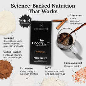 The Good Stuff cinnamon coffee booster scoop for a convenient daily serving