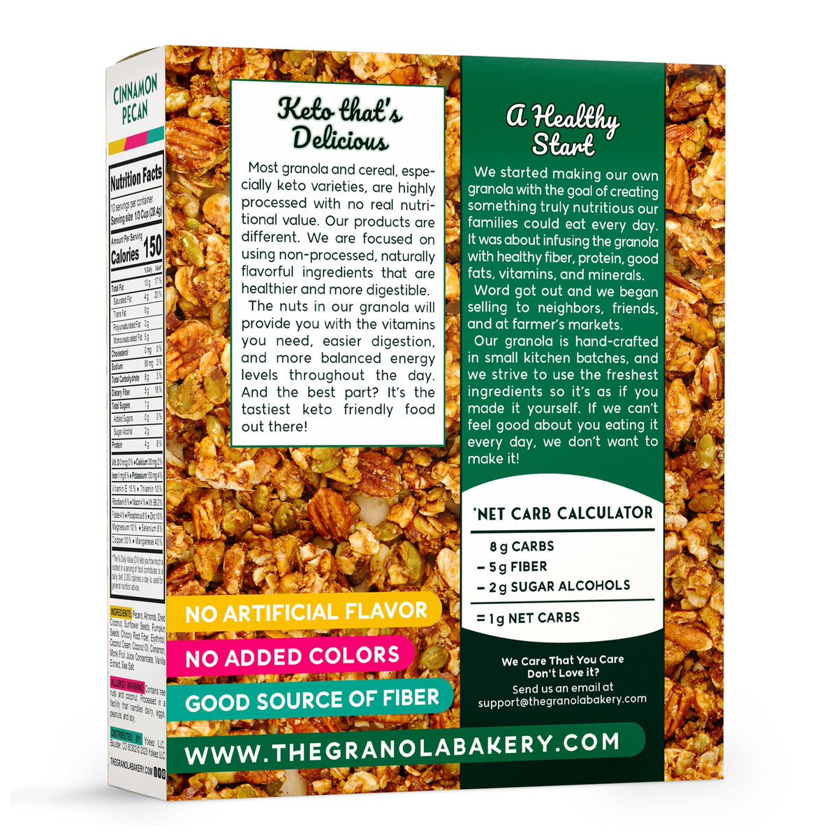 Bag of THE GRANOLA BAKERY Cinnamon Keto Granola front showing non-GMO and gluten-free assurances