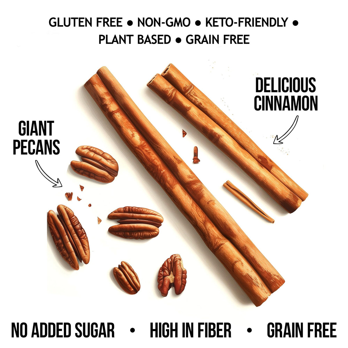 THE GRANOLA BAKERY Cinnamon Keto Granola clusters close-up inviting crunchy texture
