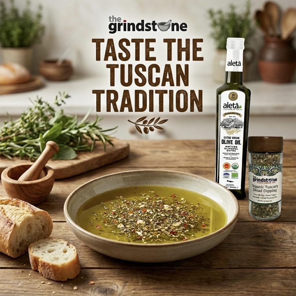 The Grindstone Organic Tuscany bottle with a built-in sifter for precise seasoning.