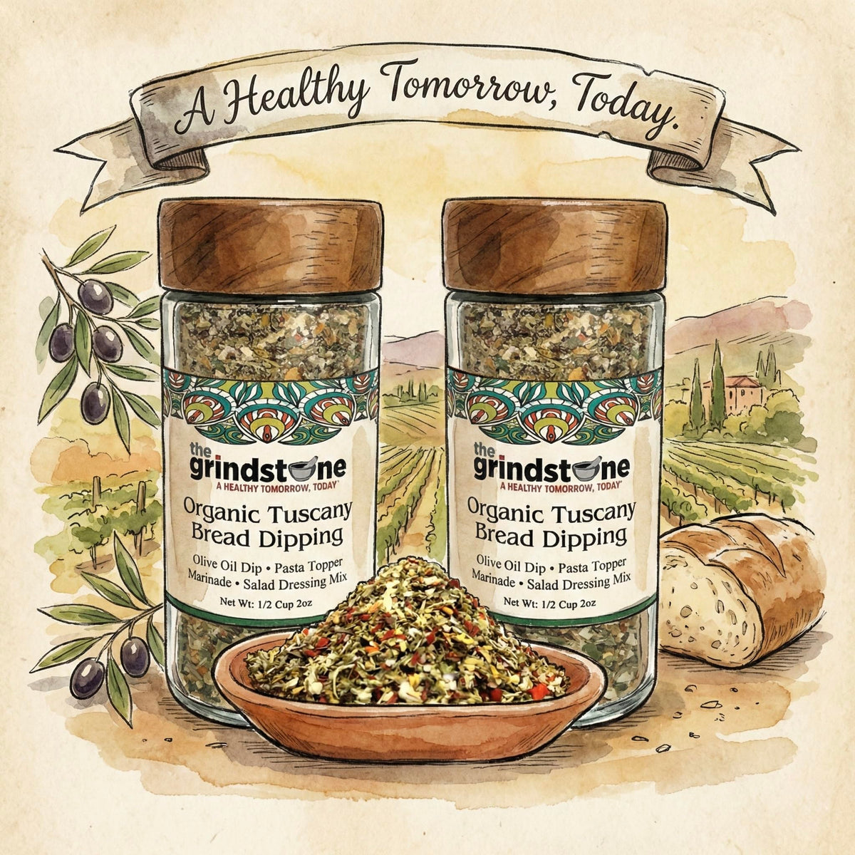 The Grindstone Organic Tuscany kitchen-dipping ideas showcase versatile uses.