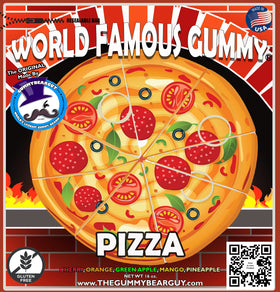 The Gummy Bear Guy world-famous gummy pizza resealable bag showcasing convenient packaging.