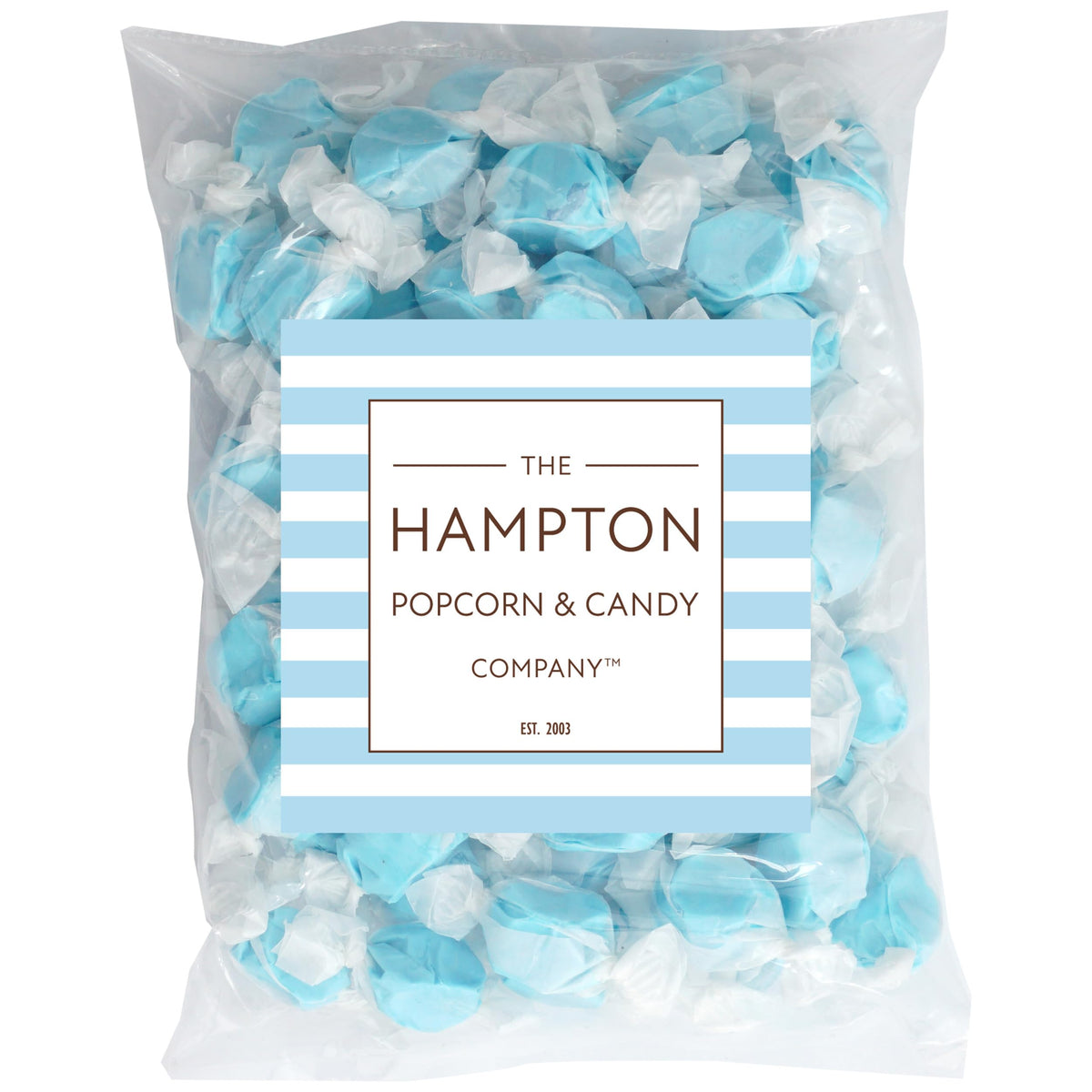 Individually wrapped blue raspberry taffy pieces preserve freshness for gifts or office bowls.