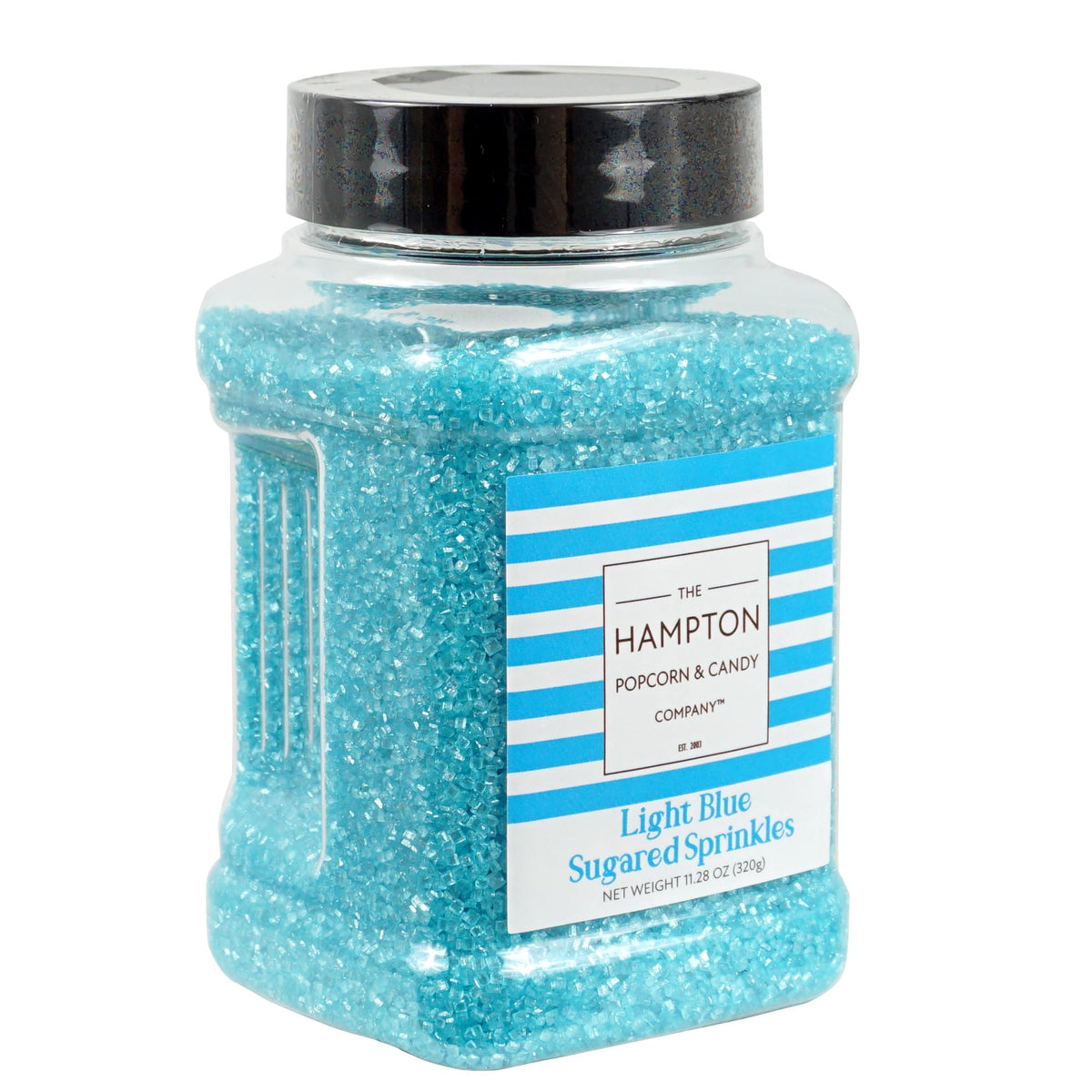 The Hampton blue sanding sugar jar ready for decorating and flavorful color