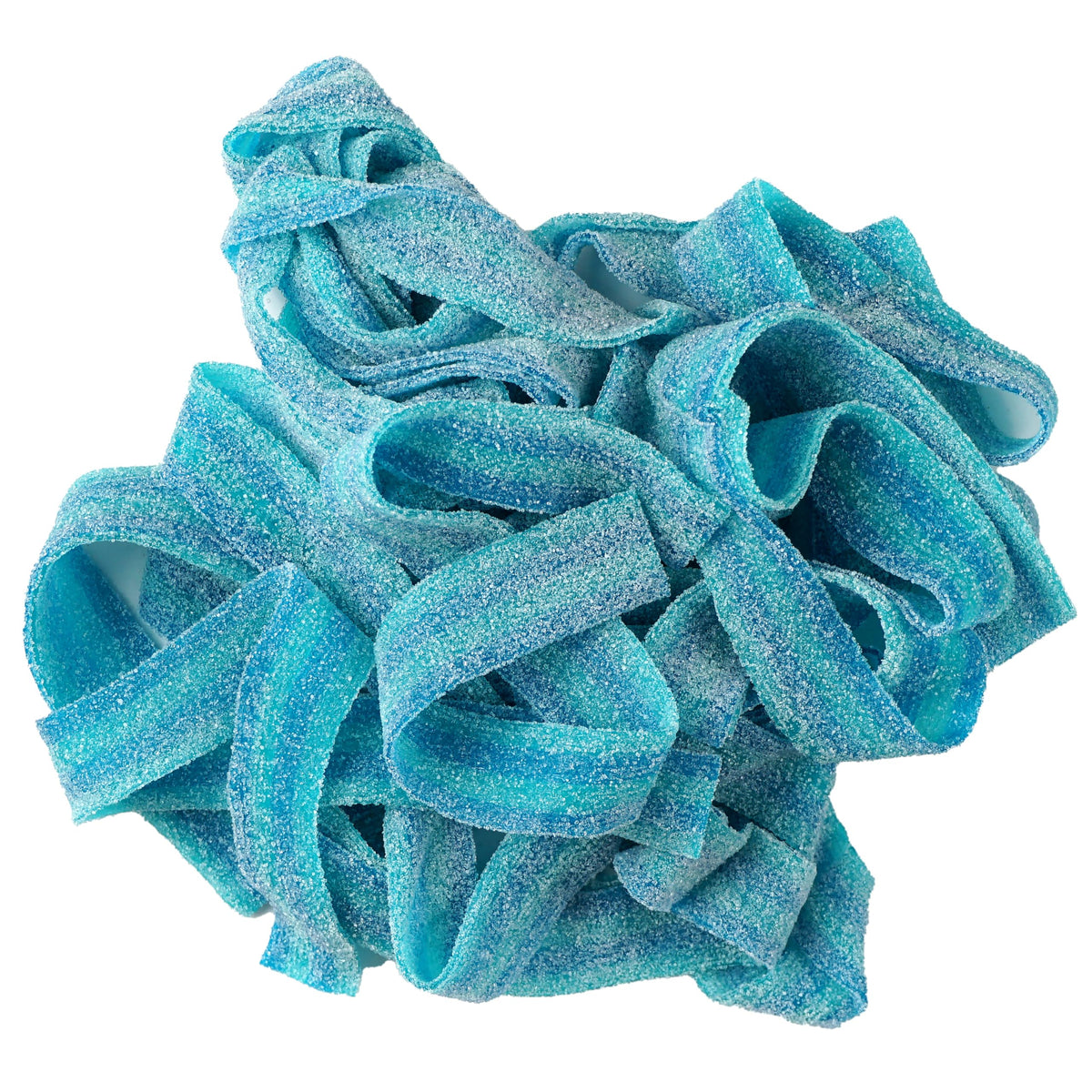The Hampton Blueberry Sour Belts in a 1lb bulk bag ready for sharing.