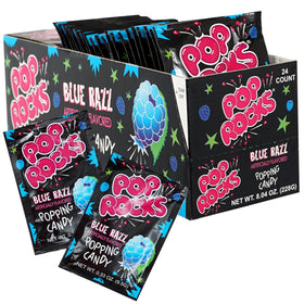 Bright blue razz Pop Rocks 24-pack boosts party snacks and dessert displays.